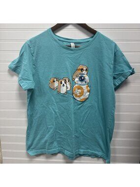 TEE Turtle T-Shirt Star Wars Porgs BB8 Cute Doodle T Shirt Aqua Womens XL